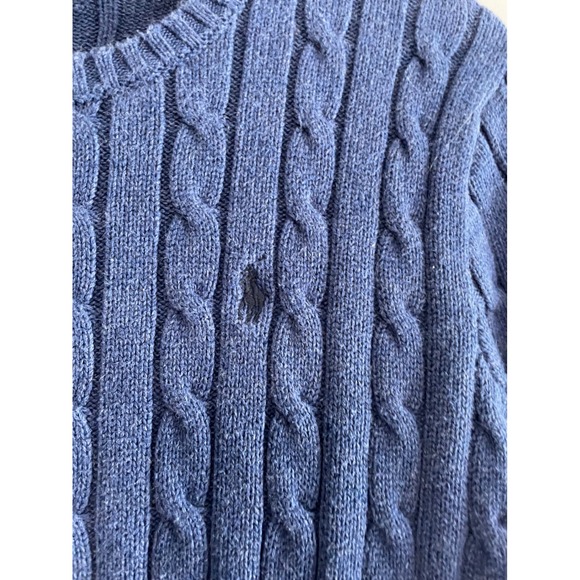 Polo Ralph Lauren Blue Cable Knit Cotton Crewneck Sweater Medium - Picture 5 of 6